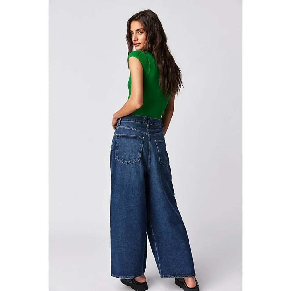 Agolde Valeria High Rise Wide Leg Jeans Medium Indigo Blue Size‎ 30 Baggy Loose